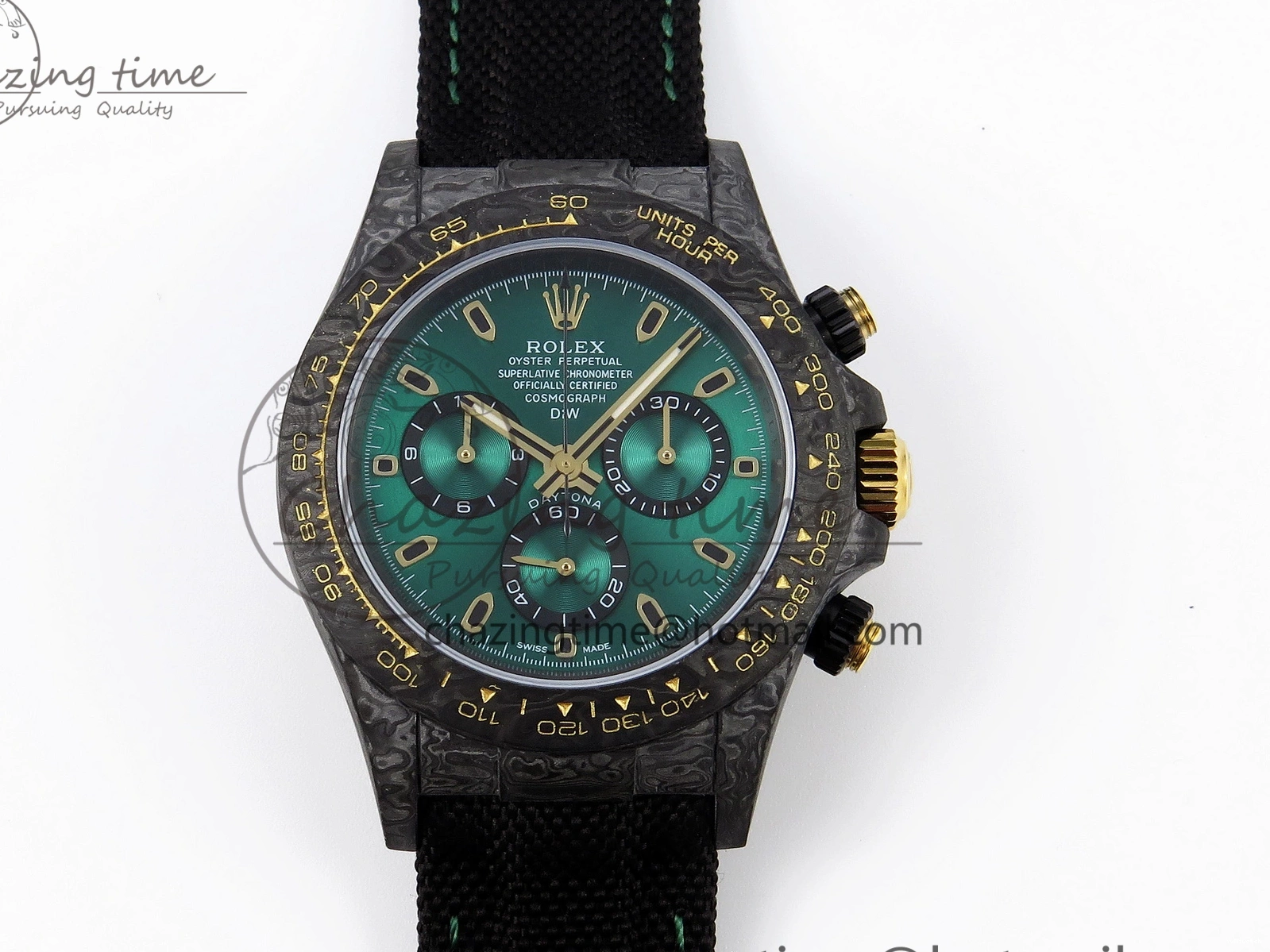 Carbon on YG Green DIWF Daytona A7750 Strap Nylon and Edition DIW Black Case Dial Bezel 0926